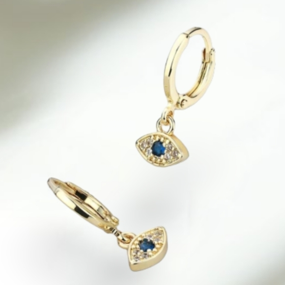 Evil Eye Gold Plated Huggies Hoop Earrings - Picture 1 of 6